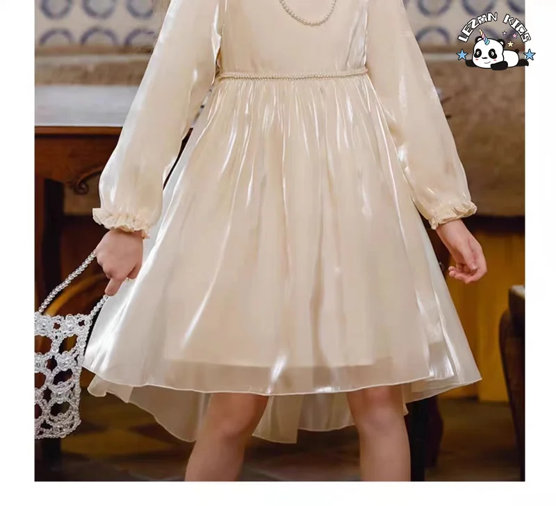 LEZONKIDS - 2024 Hot Selling Spring Long Sleeve Sweet Kids Satin Party Frock Design Princess Dress for Girl
